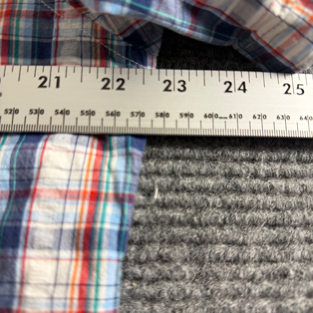 Lands End Mens Medium Blue Orange Plaid Seersucker Short Sleeve Button Down Shir - Picture 7 of 10